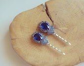 Something Blue Hairpin Set - Vintage Rhinestone - Bridal