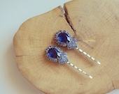 Something Blue Hairpin Set - Vintage Rhinestone - Bridal