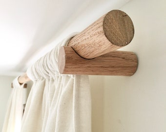 48”-86” Wooden Curtain Rod Set, Oak, Natural