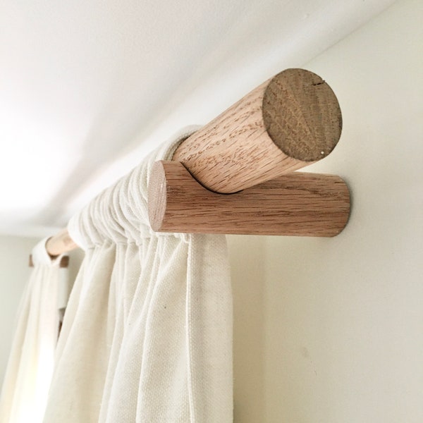 48”-86” Wooden Curtain Rod Set, Oak, Natural