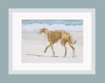 Print | 'Beach Brindle' | Print of Original Watercolour | Mounted Print