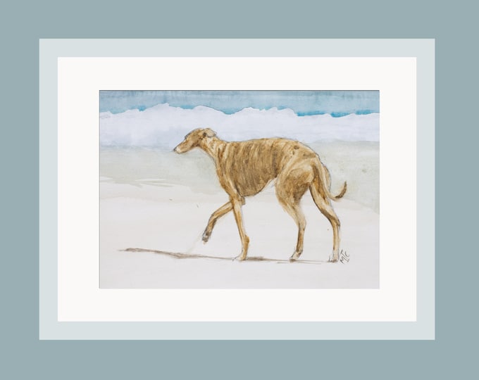 Print | 'Beach Brindle' | Print of Original Watercolour | Mounted Print
