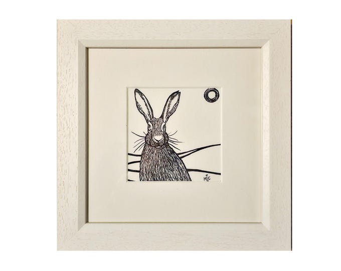 Original | Hare in Pen and Ink | Original Framed Illustration