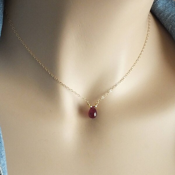 14k Solid Gold Ruby Necklace, 14k Ruby Necklace, Delicate Natural Red Ruby Necklace, Ruby Gemstone, July Birthstone, READY to Ship!