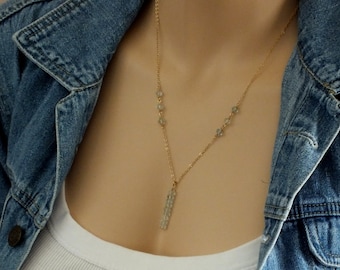 March Birthstone Necklace • Natural Aquamarine Pendant • 14K Gold Filled