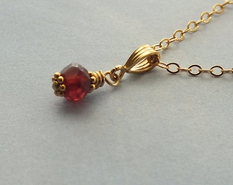 January Birthstone Necklace • Natural Garnet Pendant • 14K Gold Filled