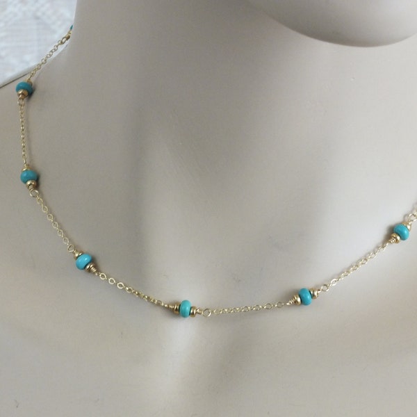 Turquoise Choker,  Green Blue Turquoise Necklace, Gemstone Station Necklace, December Birthstone