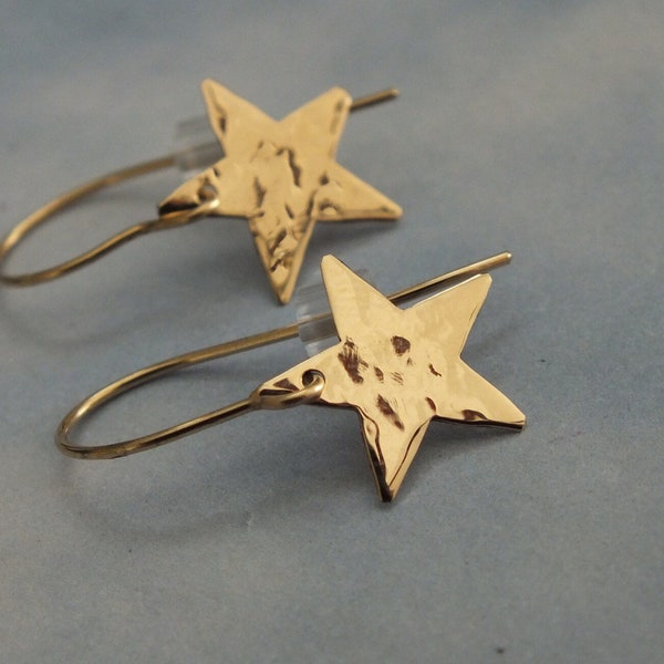 Minimalist Star Earrings • 14K Solid Gold • Hand Forged Earrings