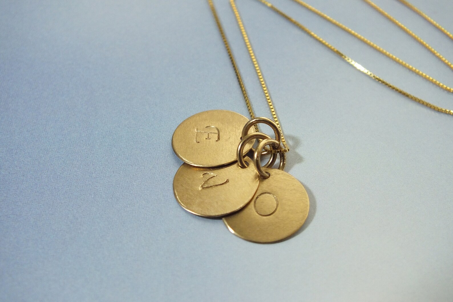 14k Gold 3 Initial Necklace 9mm Solid Gold 3 Initial Etsy