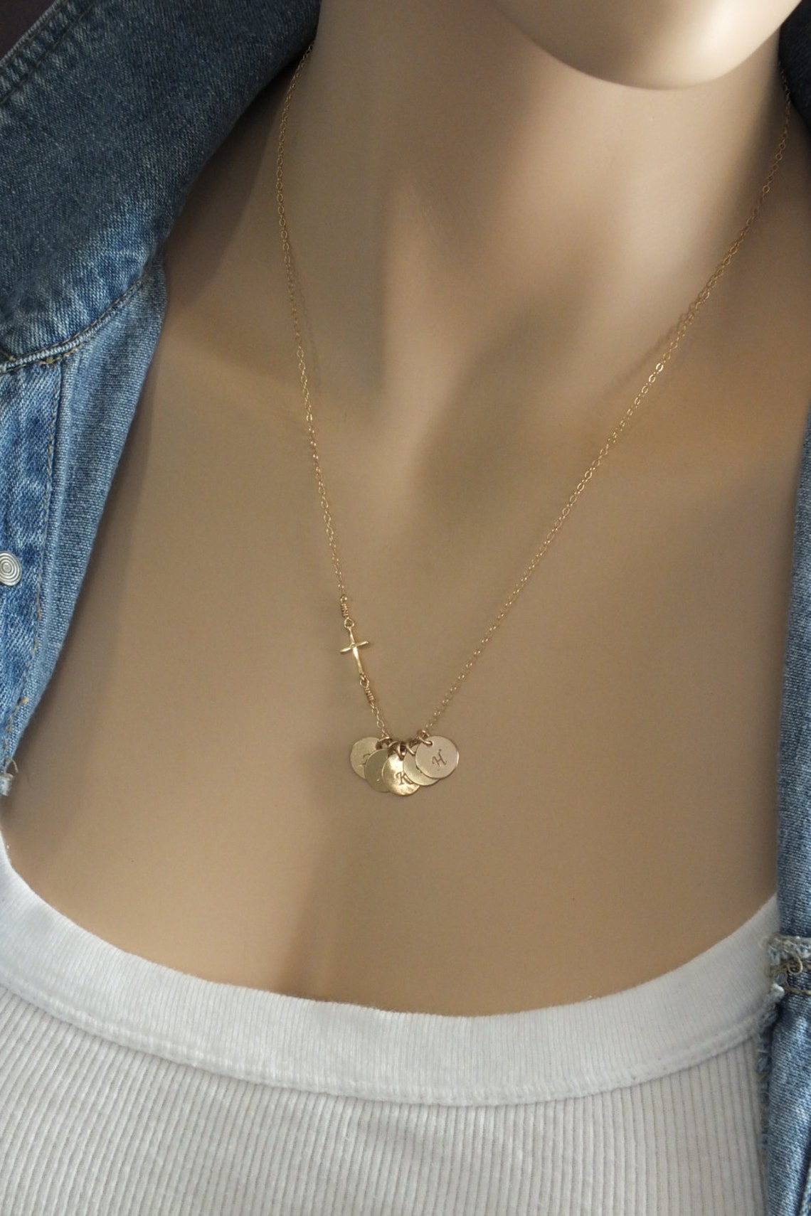 14k Gold 3 Initial Necklace 9mm Solid Gold 3 Initial Etsy