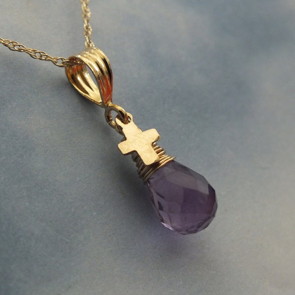 Custom Birthstone Cross Necklace • 14k Solid Gold + Natural Gemstones