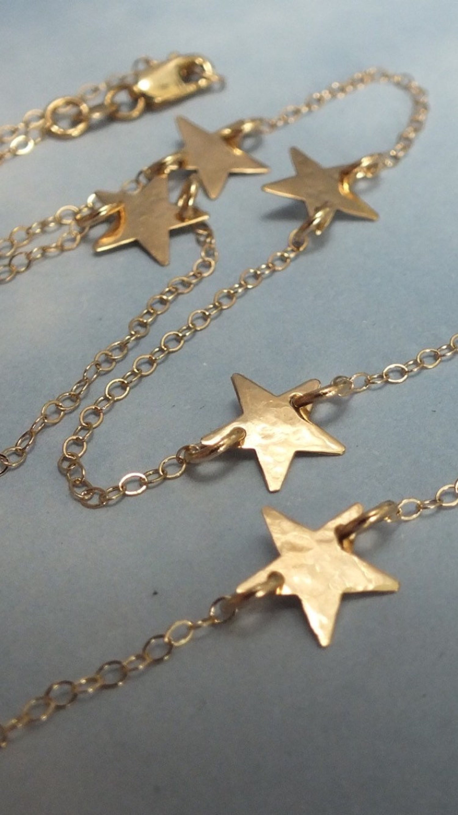 Stars Station Necklace 14k Solid Gold Layering Necklace Hand - Etsy