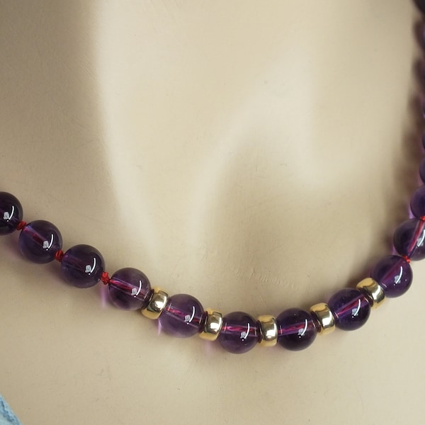 SPECIAL OFFER- Natural Amethyst Necklace • 14K Solid Gold, Hand Knotted with Silk Cord, February Birthstone