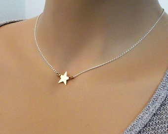 SPECIAL OFFER- Mixed Metals Star Charm Necklace • 14K Solid Gold + Sterling Silver