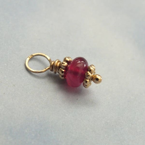 Natural Ruby Charm • 14K Solid Gold • July Birthstone