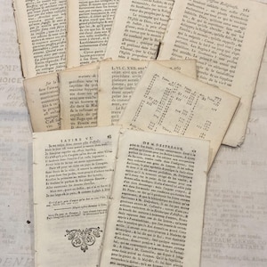 1800's  French Cotton Rag paper Book page pack,  junk journal collage, ephemera, 20 pages