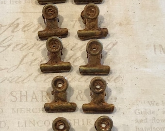 Rusted Bulldog Clips: Steampunk Ephemera, Industrial Decor (Set of 10)