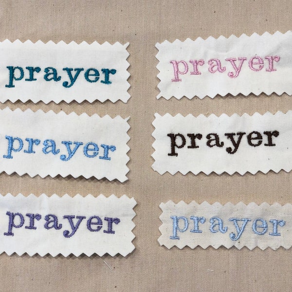 embroidery word “prayer” for journals, scrapbooking and crafts, book plates, label