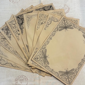 Corner Borders Printed and coffee dyed pack- 10 sheets of printed and coffee dyed paper1 each of 10 designs, 24 pound paper