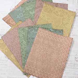 10 vellen koffiegeverfd papier, GEKLEURD Variety Lace-pakket #1, 20 pound voor dagboek. geel, roze, blauw, groen, paars