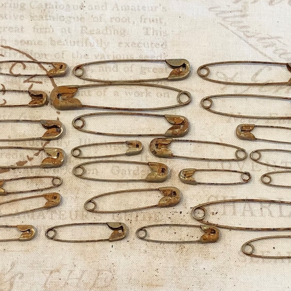 Rusted safety pins, assorted sizes, contains 25 per package, grungy, steampunk, industrial, use to adhere fabric or lace anywhere