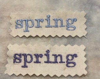 embroidery word “spring ” for journals, scrapbooking and crafts, book plates, label