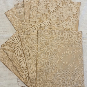 Papel rendado tingido com café: Pacote variado nº 2, enfeites para diário (10 folhas)