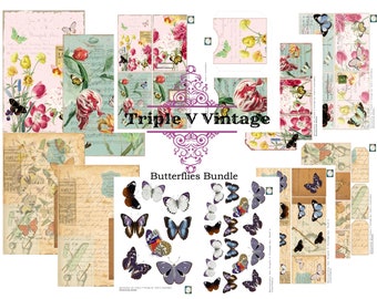Butterfly Bundle Digital Kit, journal, ephemera, butterflies, flowers, bright