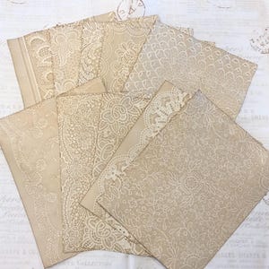 10 folhas de papel tingido com café, PACOTE DE RENDA VARIADOS, sem duplicatas, 28 libras para diário, itens efêmeros e artesanato