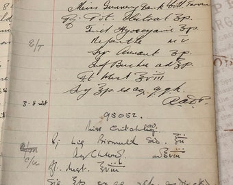 1929-1931 Lot de papiers pour grand livre de pharmacie au Royaume-Uni pour la journalisation, le collage, les éphermères et la création d'objets indésirables. 10 pages, 5 feuillets