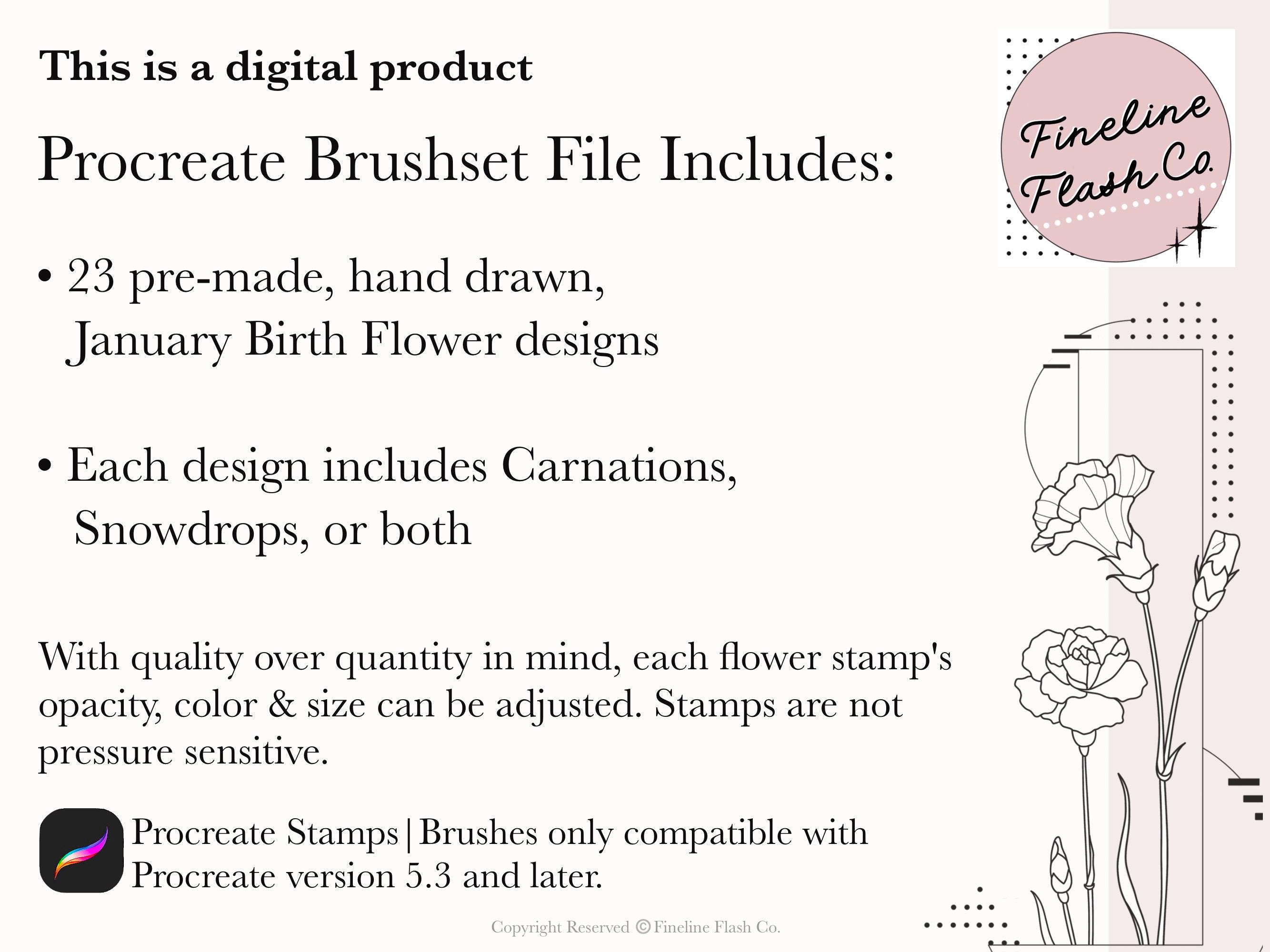 Birth Flowers Procreate | Fine Line Tattoo Design | Procreate Stamps ...