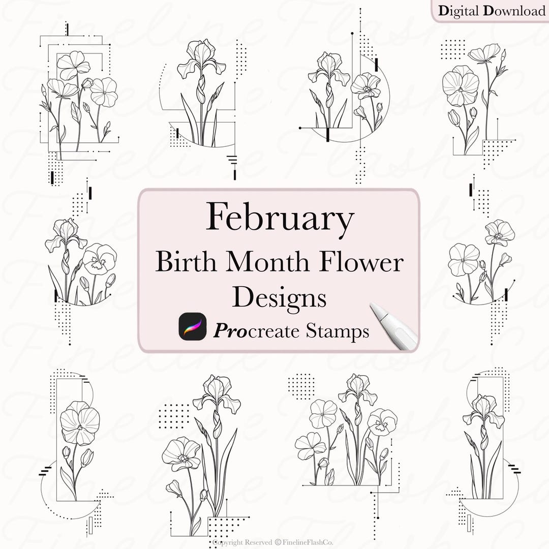 Birth Flowers Procreate | Birth Month Flower Designs | Procreate Stamps ...