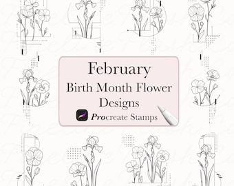 Birth Flowers Procreate | Birth Month Flower Designs | Procreate Stamps | Fineline Procreate | Birth Month Floral | Tattoo Flash | February