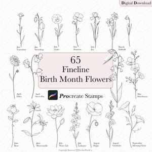 Birthflower Designs | Fineline Procreate | Procreate Birth Flower | Fine Line Procreate | BirthMonth Flower Designs | Birthflower Tattoo