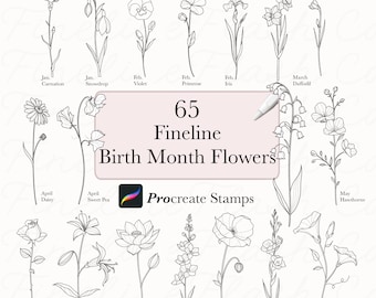 Birthflower Designs | Fineline Procreate | Procreate Birth Flower | Fine Line Procreate | BirthMonth Flower Designs | Birthflower Tattoo