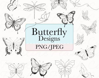 Fjärils Clipart | Tatuering Fjärilsdesigner | Fineline Tatueringsflash | Färdiga Tatueringsschabloner | Fineline PNG | Fjärils Clipart