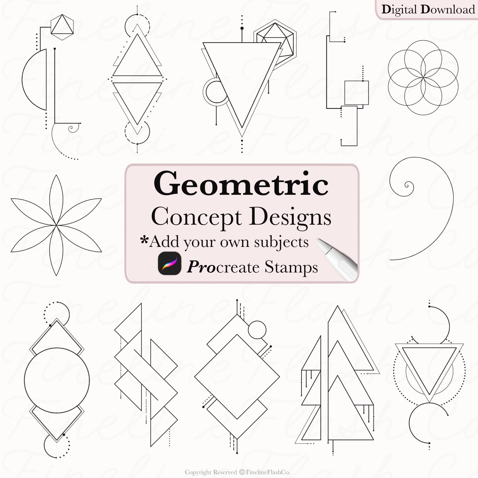 Geometric Tattoo Procreate Stamps | Fineline Geometry Brushes & Elements
