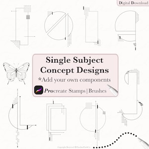 May include: A set of 10 digital Procreate stamps featuring geometric shapes and patterns. The stamps are black and white and can be used to create abstract designs.