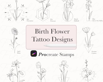 BirthFlower Tattoo Designs | Fineline Procreate | Procreate Tattoo Flash | Birthflowers | BirthMonth Flower Designs | Birth Flower Tattoo