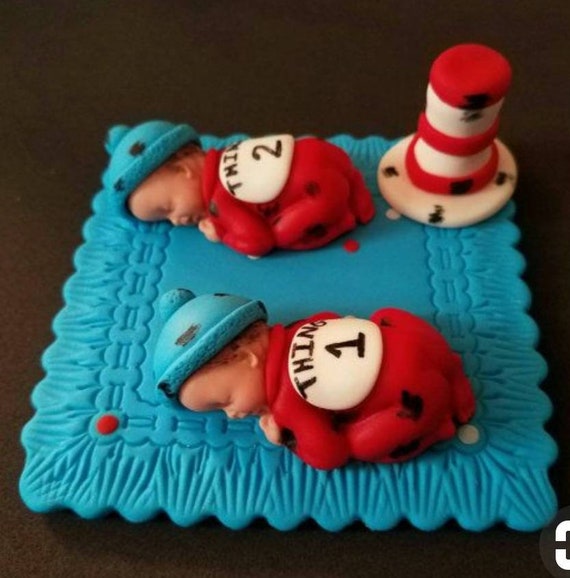 Fondant Twin Babies Inspired In Thing 1 2 Cake Topper Baby Etsy