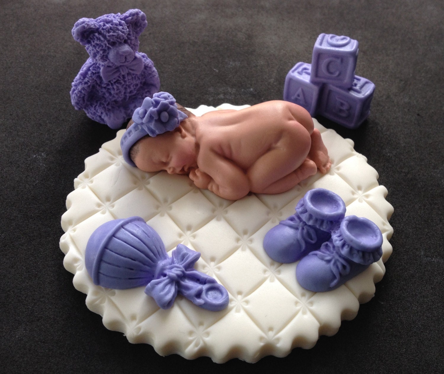 Fondant baby girl on white blanket cake topper for Baby Etsy