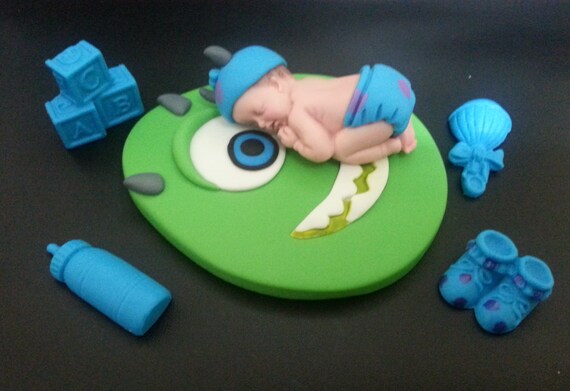 Fondant Sulley Baby On Mike Blanket Monster Inc Theme Cake Etsy