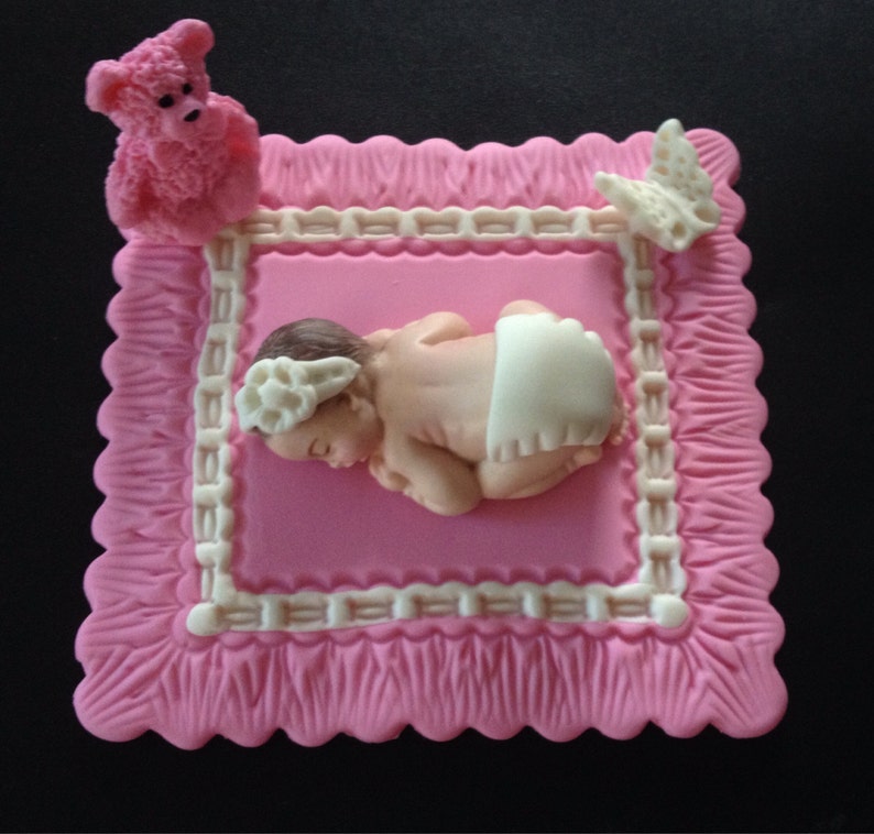 Fondant baby girl on a pink blanket cake topper Baby shower Etsy