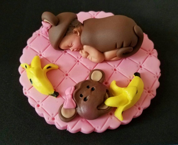 Fondant Monkey Girl Theme Baby Cake Topper For Baby Shower Etsy