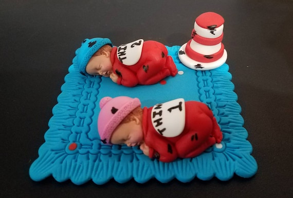 Fondant Twin Babies Inspired In Thing 1 2 Or Gender Reveal Etsy