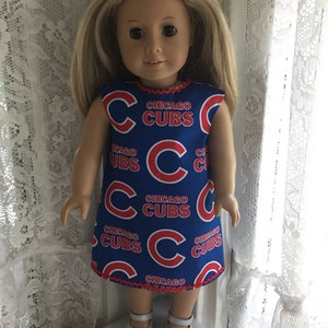 Blue and red Chicago Cubs dress for 18 inch dolls