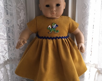 Corduroy Fighting Irish dress for Bitty Baby dolls