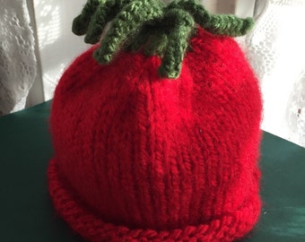 Little tomato knitted baby hat