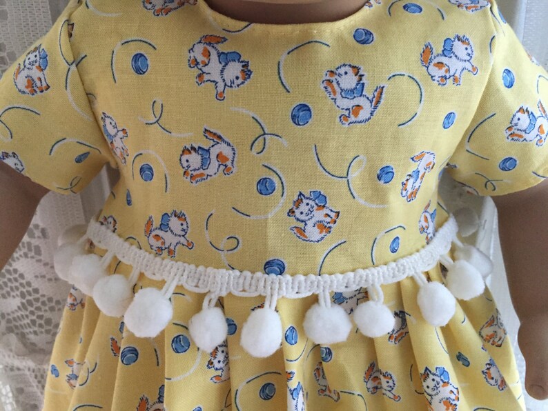 Bitty Baby Yellow Kitty Cat Dress With Pompom Trim Etsy