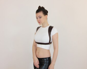 Brown leather Jill Valentine chest harness